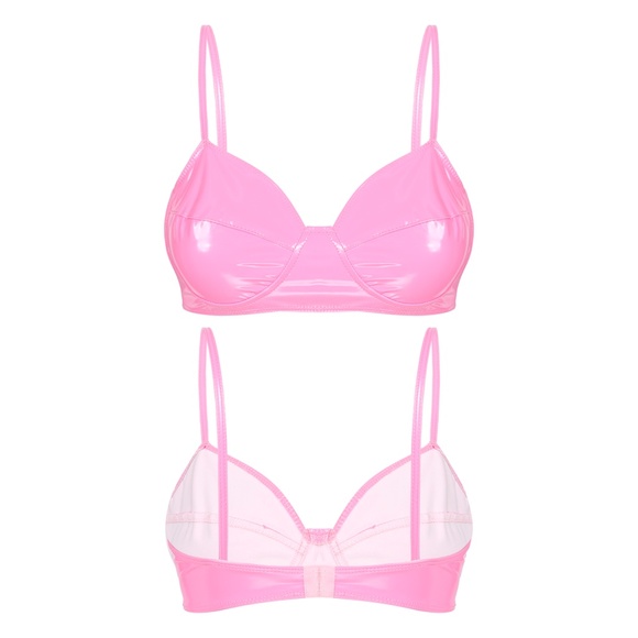 Pink Shiny Faux Leather Bra Top - Picture 1 of 2